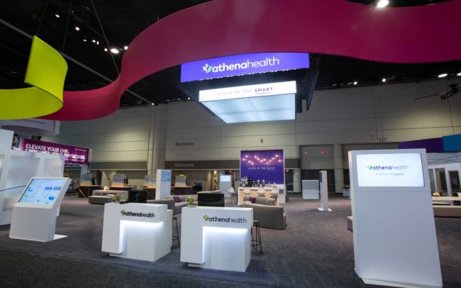 View of the Athenahealth trade show booth at HIMSS 2019
